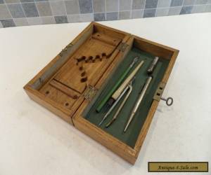 Item EDWARDIAN TIGER OAK WRITING BOX WITH INTEGRATED PEN STAND + CONTENTS- LOCK & KEY for Sale