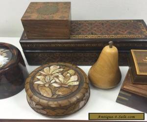 Item 8 VINTAGE WOODEN BOXES & TREEN - BEAUTIFUL MIXED LOT - CARVED INLAID SAN YOU ETC for Sale