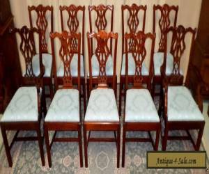 Item MAHOGANY DINING CHAIRS Chippendale Style Chairs, Blue Damask, Set of 10  for Sale