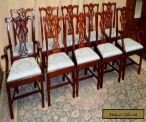 Item MAHOGANY DINING CHAIRS Chippendale Style Chairs, Blue Damask, Set of 10  for Sale