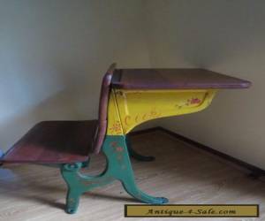 Item Antique Old Fashion Child School Desk Chair Iron Metal Wood Vintage  for Sale