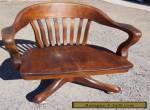 Antique Solid Oak Wood Swivel Chair  Bankers Barrel Office Desk Gunlocke style for Sale