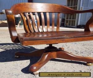 Item Antique Solid Oak Wood Swivel Chair  Bankers Barrel Office Desk Gunlocke style for Sale