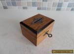 LOVELY VICTORIAN 19thC SMALL OAK MONEY BOX WITH METAL DECOR - GOOD LOCK & KEY for Sale