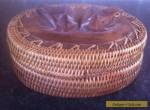 VINTAGE OVAL WEAVE & WOOD BOX WITH CARVED FROG'S ON LID. GREAT PIECE. for Sale
