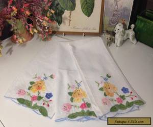 Item Pretty Vintage FLORAL EMBROIDERY APPLIQUE Small Tablecloth or Doily - 3 Matching for Sale