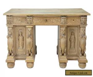 Item STUNNING 19TH CENTURY VICTORIAN CARVED OAK PEDESTAL DESK for Sale