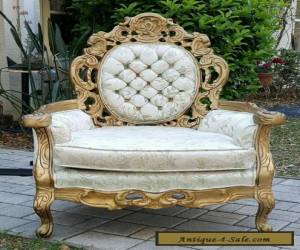 Item VINTAGE ANTIQUE CARVED ORNATE GILT French Boudoir Chair Original Button Back for Sale