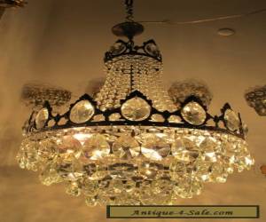 Item Antique Vnt French HUGE Basket Style Crystal Chandelier Lamp 1940's 17in dmtr**- for Sale