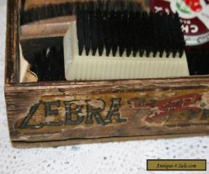 Item Vintage/Antique Solid Wood Advertising Box Shoe Cleaning Kit Brushes Wooden Old for Sale
