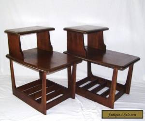 Item vintage pair walnut mid century modern danish step up side end tables lane style for Sale