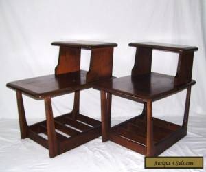 Item vintage pair walnut mid century modern danish step up side end tables lane style for Sale