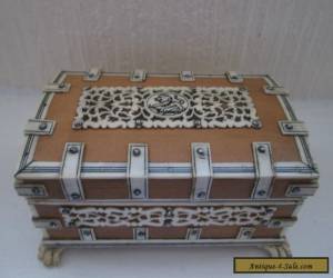 Item Vintage /Antique Carved Bone and Wooden 5" Box. Highly intricate detail for Sale