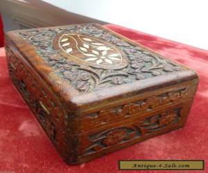 Item VINTAGE ANTIQUE ?  OLD HAND CARVED WOODEN TRINKET JEWELLERY BOX FLOWER INLAY for Sale