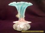 Victorian Stevens & Williams Art Glass Vase, Blue Stripes, Applied Flower & Leaf for Sale