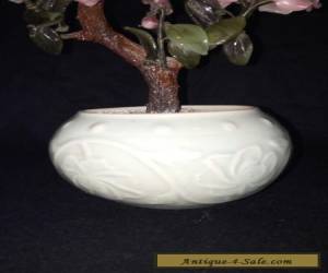 Item Chinese Carved Stone Cherry Blossom Bonsai Tree in Celadon Porcelain  Pot for Sale