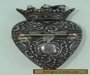 Item Chatelaine Heart Crown Locket Box Sterling Silver 1800's ?? Stamped Repousse for Sale