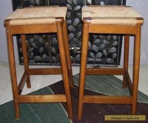 Item VINTAGE MID CENTURY DANISH MODERN WOVEN BAR STOOLS- TEAK WOOD   for Sale