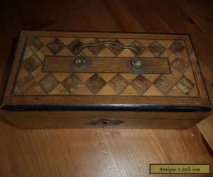 Item  vintage  wooden box  marquetry lid for Sale