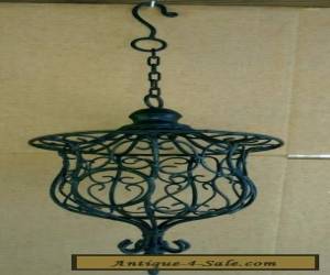 Item Vintage Large Black Decorative Wrought Iron Hanging Candle Holder for Sale