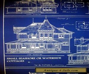 Item Vintage House Ocean Front Sea Cottage 1881 Blueprint 24" x 32"   (058) for Sale