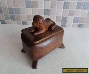 Item LOVELY ART DECO SOLID OAK BOX WITH HAND CARVED LION ON LIFT OFF LID- CIRCA 1920 for Sale