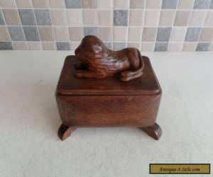 Item LOVELY ART DECO SOLID OAK BOX WITH HAND CARVED LION ON LIFT OFF LID- CIRCA 1920 for Sale