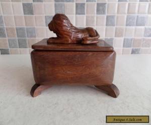 Item LOVELY ART DECO SOLID OAK BOX WITH HAND CARVED LION ON LIFT OFF LID- CIRCA 1920 for Sale