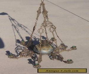 Item Antique French Louis XVI Gothic Gilt Bronze Hanging Oil Lamp Chandelier for Sale