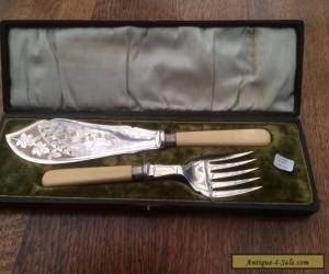 Item Antique fish server set in original box with sterling silver bands for Sale