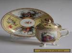 Helena Wolfsohn Dresden Porcelain CHOCOLATE Cup Lid and Saucer WATTEAU 19c AS IS for Sale