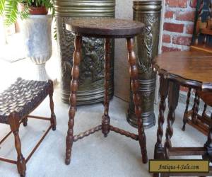 Item Antique English Oak Carved COFFEE TEA TABLE ROUND w Bobbin Legs Finial JACOBEAN for Sale