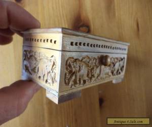 Item antique carved wooden box India design elephant / lion  for Sale