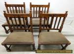 Vtg Antique Style Set 4 Oak Barley Twist Dining Room Kitchen Chairs Wing Carved for Sale