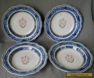 Item SET OF 4 CHINESE 18TH C. BLUE & WHITE ARMORIAL  PLATES  for Sale