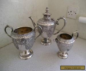 Item ATTRACTIVE  LARGE HEAVY ANTIQUE SILVER PLATED ORNATE 3 PCE TEA SET- for Sale