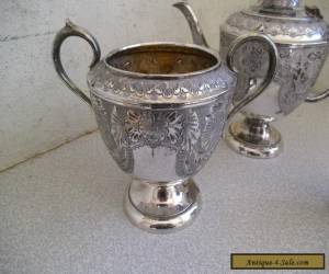 Item ATTRACTIVE  LARGE HEAVY ANTIQUE SILVER PLATED ORNATE 3 PCE TEA SET- for Sale