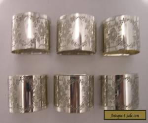 Item Vintage Set of Six Engraved Silver Plated Napkin Rings for Sale