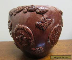 Item Chinese motif Green Brown drip glaze jardiniere ear for Sale