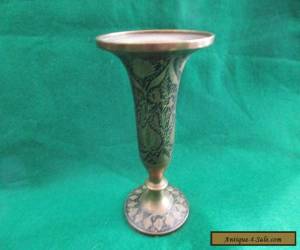 Item Vintage  etched and enamel Brass Vase ETCHED BRASS VASE for Sale