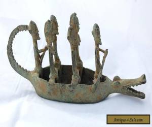 Item Old African Mali Dogon Crockadile Boat Figurine Bronze Statue Ethnic  for Sale