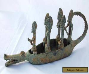 Item Old African Mali Dogon Crockadile Boat Figurine Bronze Statue Ethnic  for Sale