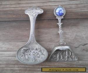 Item Two ornate silver metal tea caddy spoon Dutch Delft windmill cameo for Sale