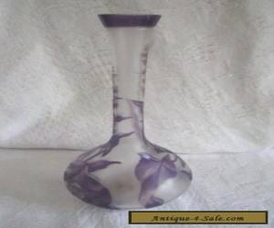 Item Antique Signed Val St Lambert French Cameo Art Glass Lavender Botanical 10" Vase for Sale