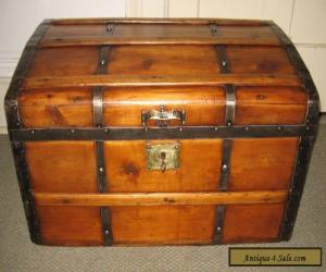 Item ANTIQUE STEAMER TRUNK VINTAGE VICTORIAN RUSTIC WOODEN STAGECOACH CHEST C1870 for Sale