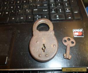 Item Antique Gold Seal Cast Iron Padlock With Key Hasp Marked 11  for Sale
