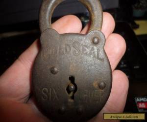 Item Antique Gold Seal Cast Iron Padlock With Key Hasp Marked 11  for Sale