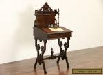Victorian 1870's Antique Carved Walnut Secretary Desk, Leather Top for Sale