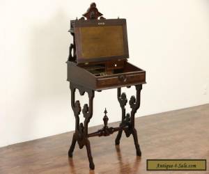 Item Victorian 1870's Antique Carved Walnut Secretary Desk, Leather Top for Sale