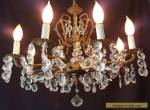 Vintage MCM Ornate French Brass & Crystal Chandelier 8 Light for Sale